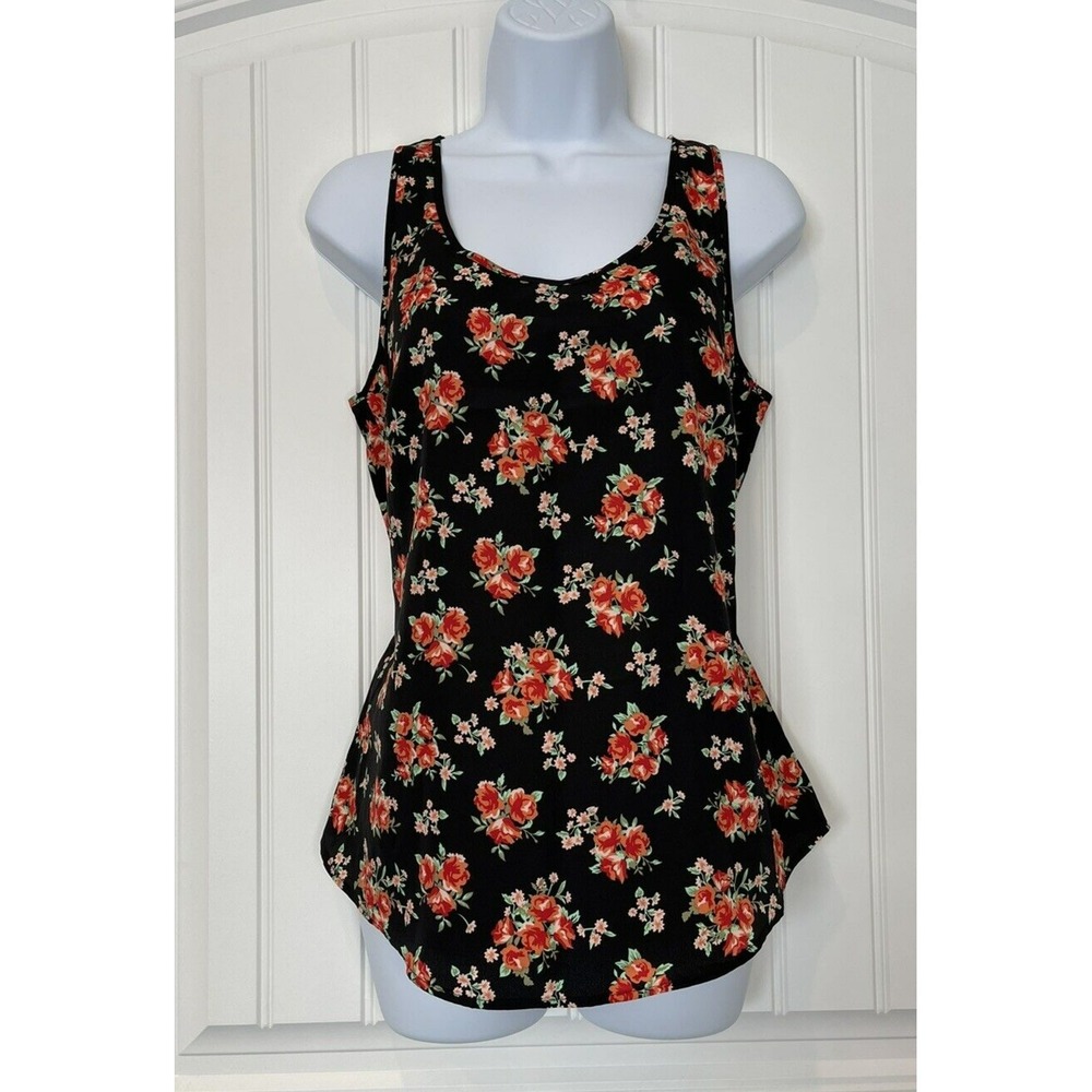 New! Faded Glory Womens Size Small Black Red Floral Sleeveless Polyester Tank